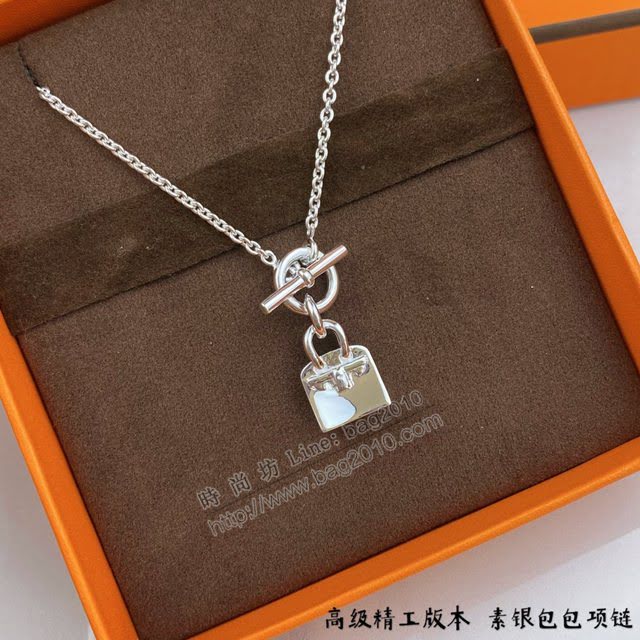 Hermes首飾品 愛馬仕925銀包包項鏈 Hermes原版Kelly素銀包包項鏈  zgh1582